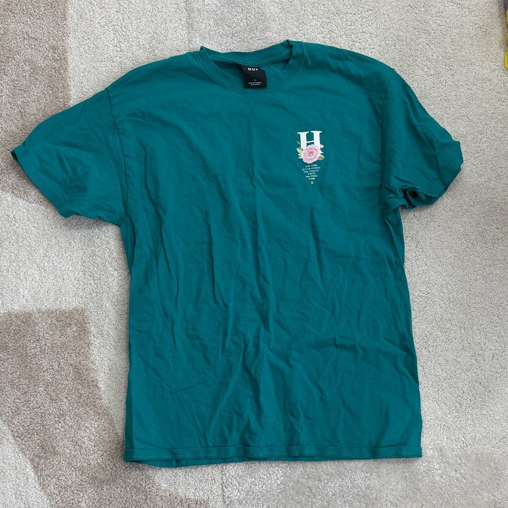 HUF Teal Short-Sleeve Tee with Floral 'H' Chest Graphic